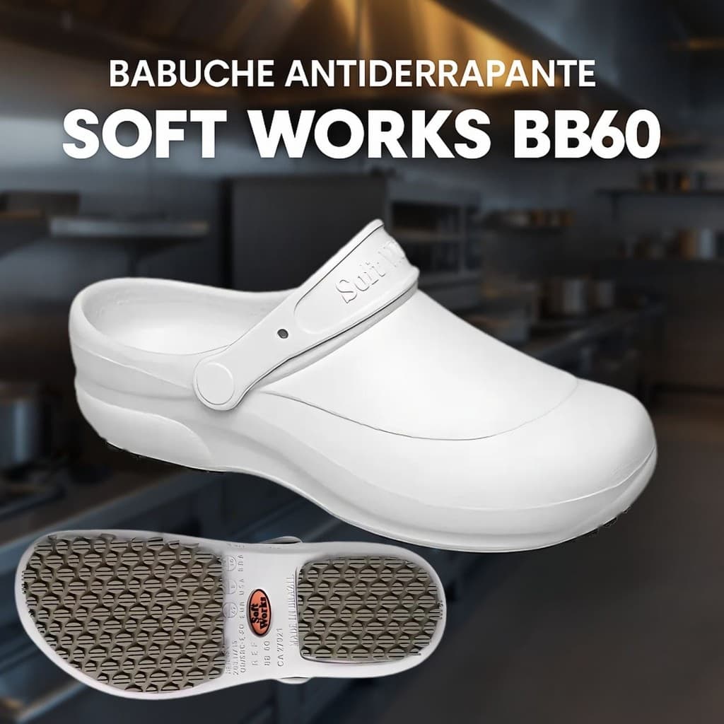 Babuche Antiderrapante Impermeável BB60 Cor Branco Soft Works para Enfermagem Cozinha Limpeza