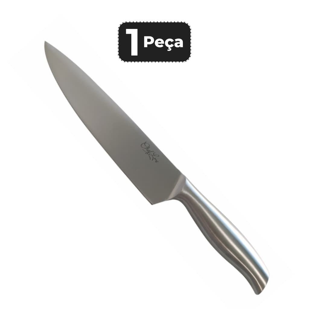 Faca do Chef Inox 8 Polegadas Inteiriça Cabo Inox Profissional Corte Preciso Cozinha
