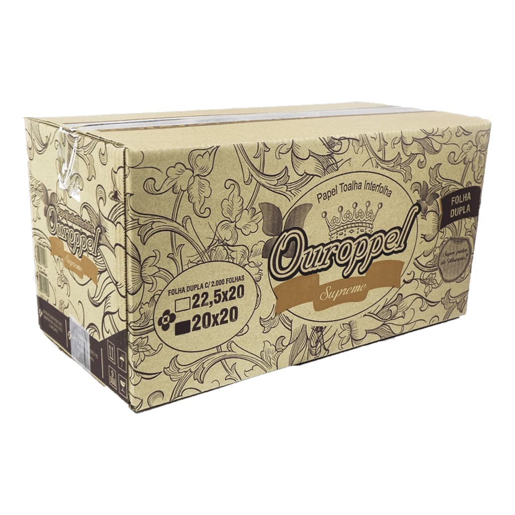 Papel Toalha Interfolha 2 Dobras Folha Dupla Supreme 2.000 folhas 20x20 Ouroppel