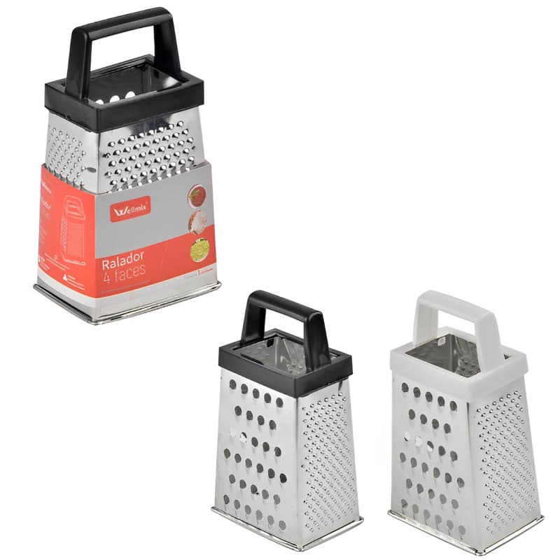 COM OFERTA Ralador 4 Faces Em Aço Inox Wellmix Para Cozinha 7.8" Queijos legumes frutas 20 cm - 1 un