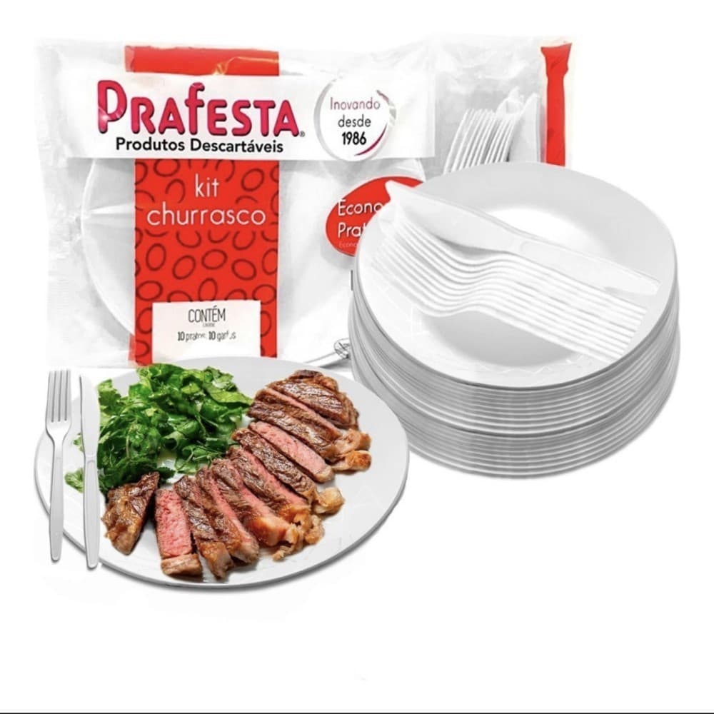 50conj Kit Churrasco Descartável Reforçado E Resistente  Prato/Faca/Garfo -PRAFESTA