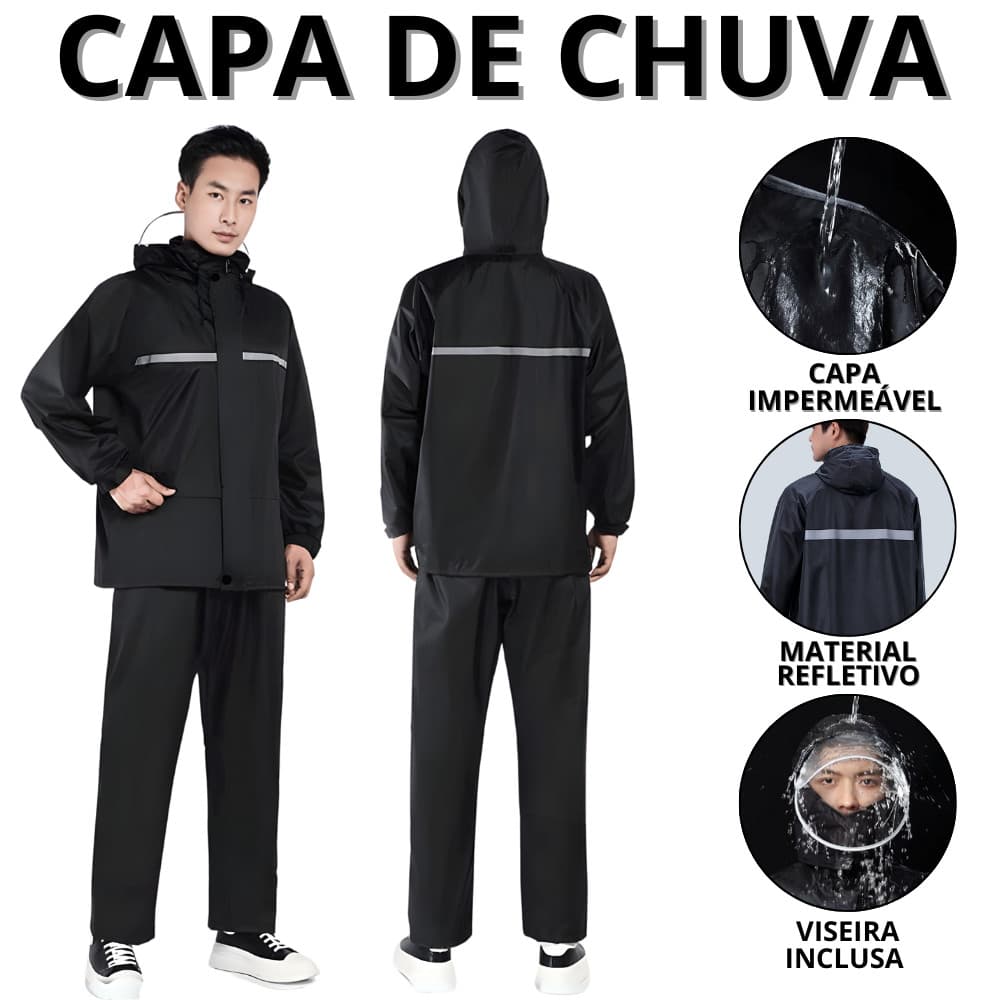Capa De Chuva Motoqueiro Masculino Conjunto Motociclista Impermeável Jaqueta Moto Com Proteção capuz