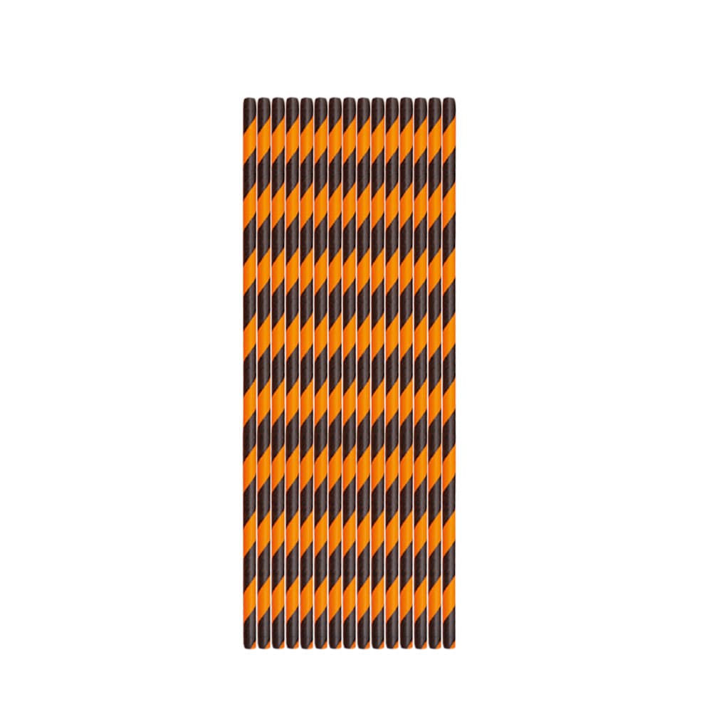 Canudo de Papel Preto e Laranja 20cm x 5mm - 25 Unidades