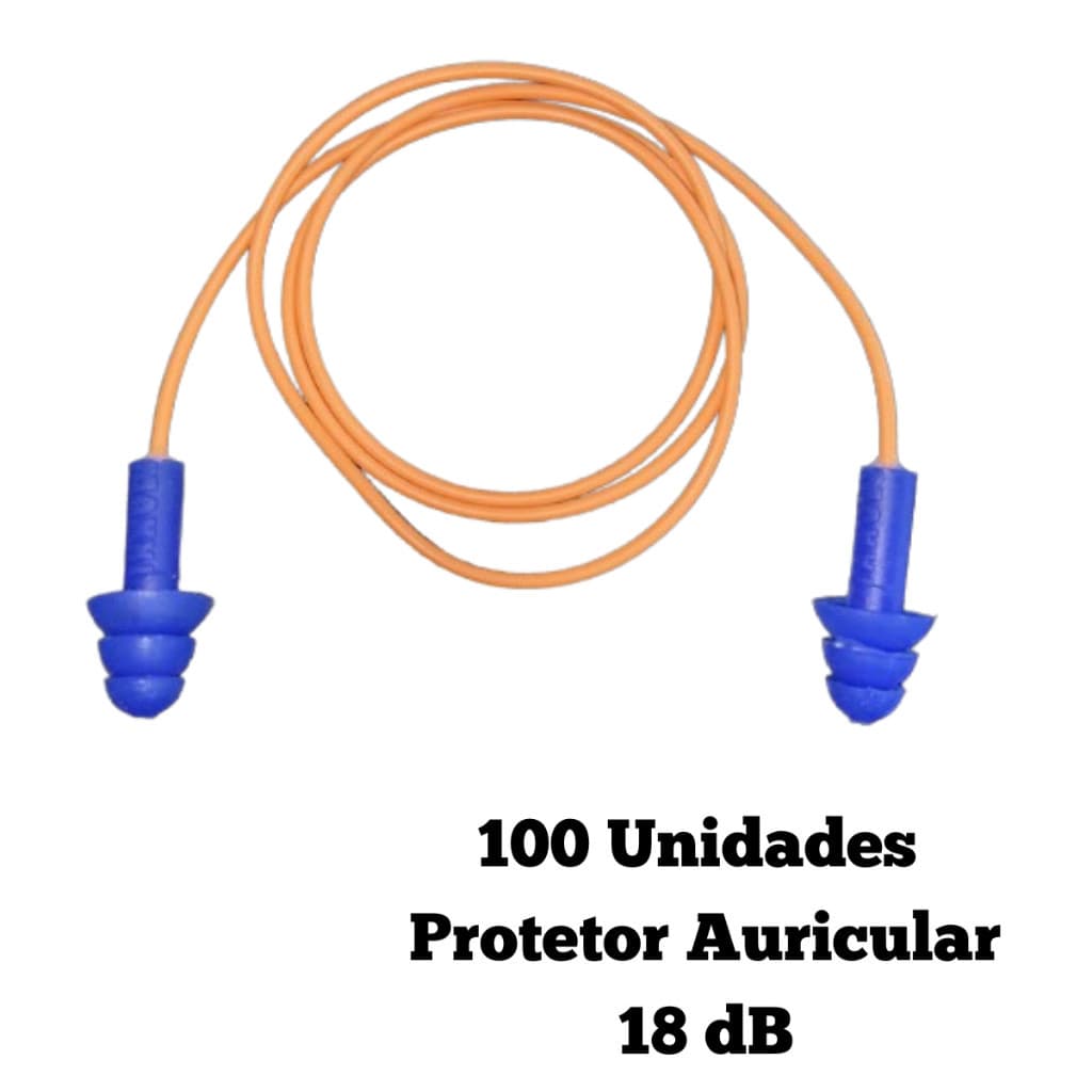 Kit 100 Protetor Auricular Plug Silicone com Cordão Grau Farmacêutico Maxxi Royal 18db