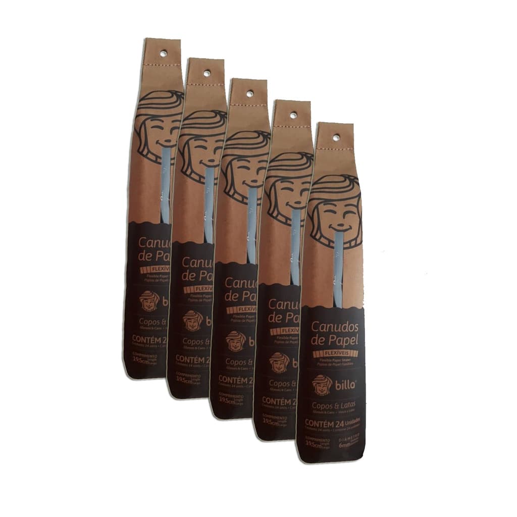 Canudo De Papel Biodegradável Billa Preto C 24 Unidades Kit 5