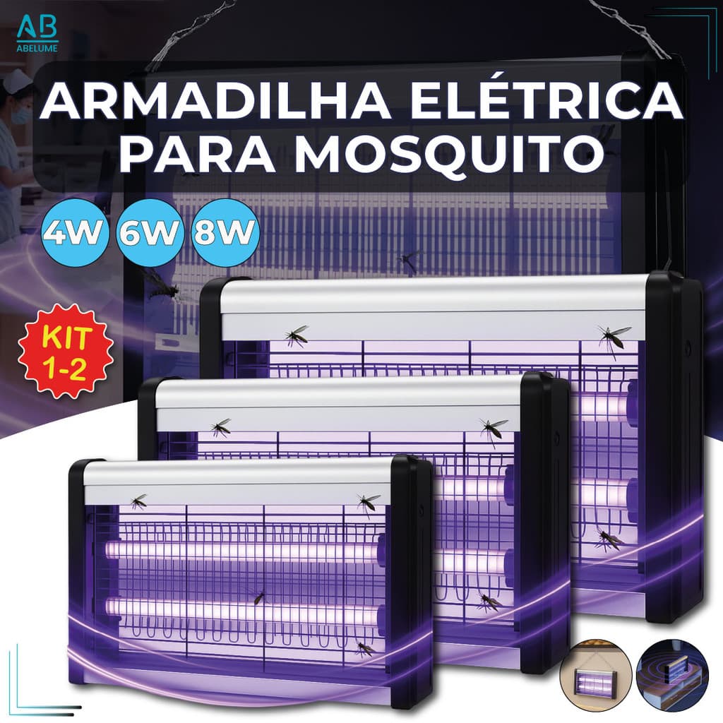 Armadilha Elétrica para Mosquito 40W 60W 80W Mata Insetos Luminária Led com Suporte para Parede