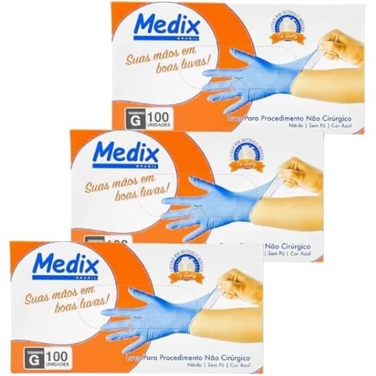 Kit 3 Caixas De Luvas Descartáveis Nitrílicas Azul Sem Pó Caixas Com 100 Unidades