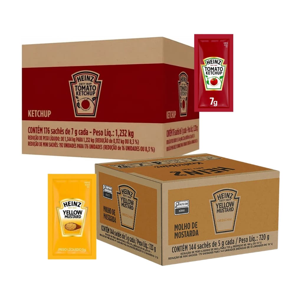 Kit Sachê Ketchup E Mostarda Heinz 5g Caixa Com 144 Unidades Cada