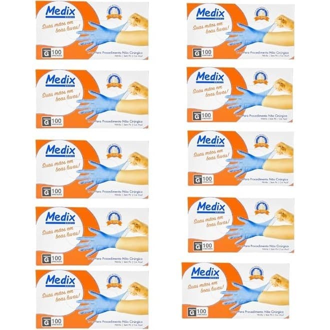 Kit 10 Caixas De Luvas Descartáveis Nitrílicas Azul Sem Pó Com 100 Unidades