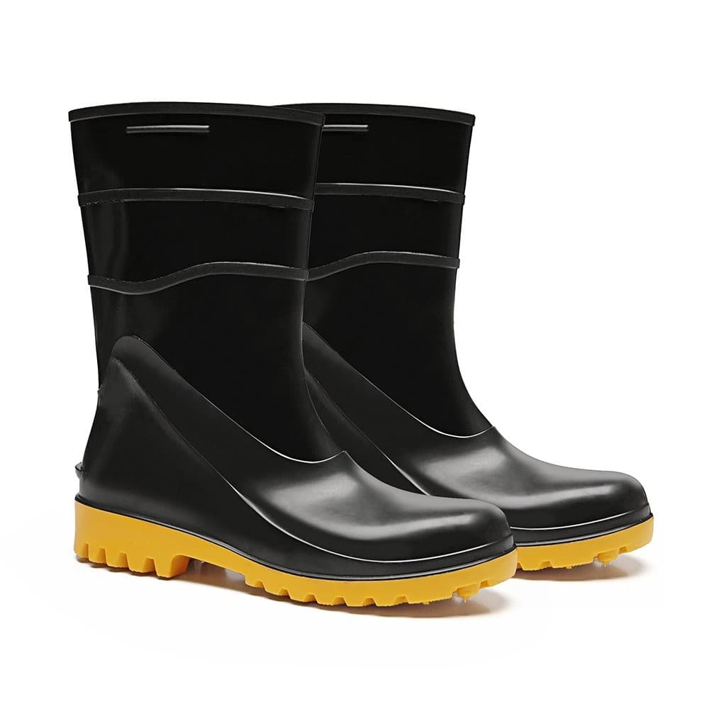 Bota PVC Bracol CA37456 - Cano Médio Preta com Solado Amarelo Sem Forro
