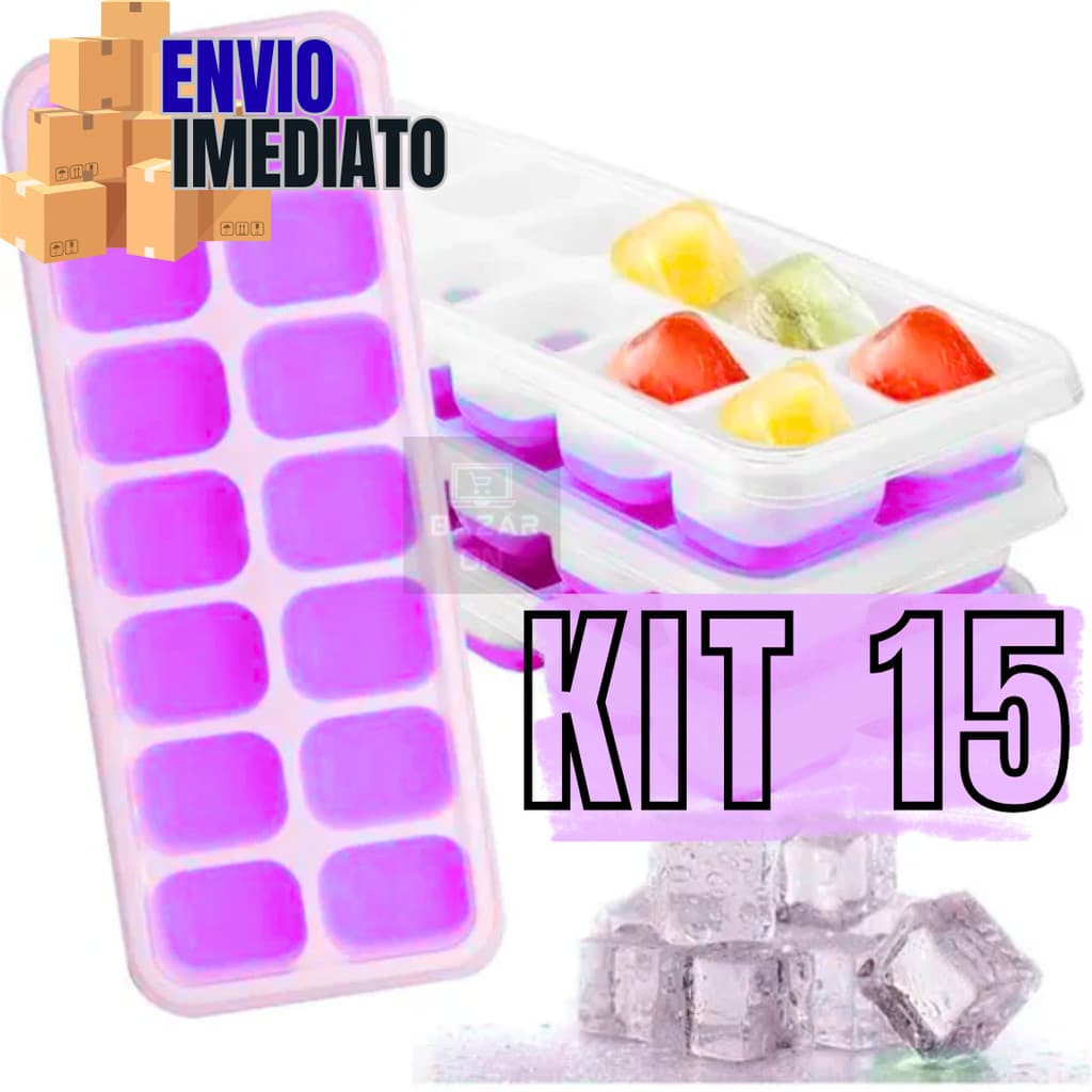 Kit 15 Forminhas De Gelo Fundo Colorido Silicone Fácil Desenformar Forma Cubo Quadrado Papinha Fruta