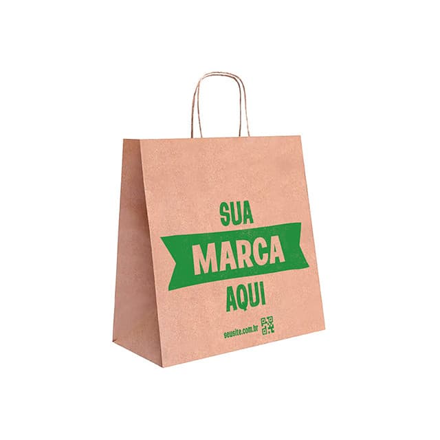 Kit 500 Sacolas Personalizada Kraft 26x25x12cm C/ Logo Lojas, Eventos, Embalagens, Entregas Delivery
