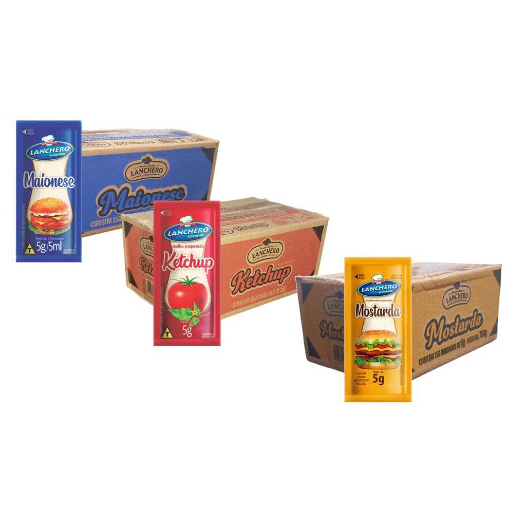 Kit Lanchero - Ketchup - Mostarda e Maionese Tradicional Sachê - 03 Caixas