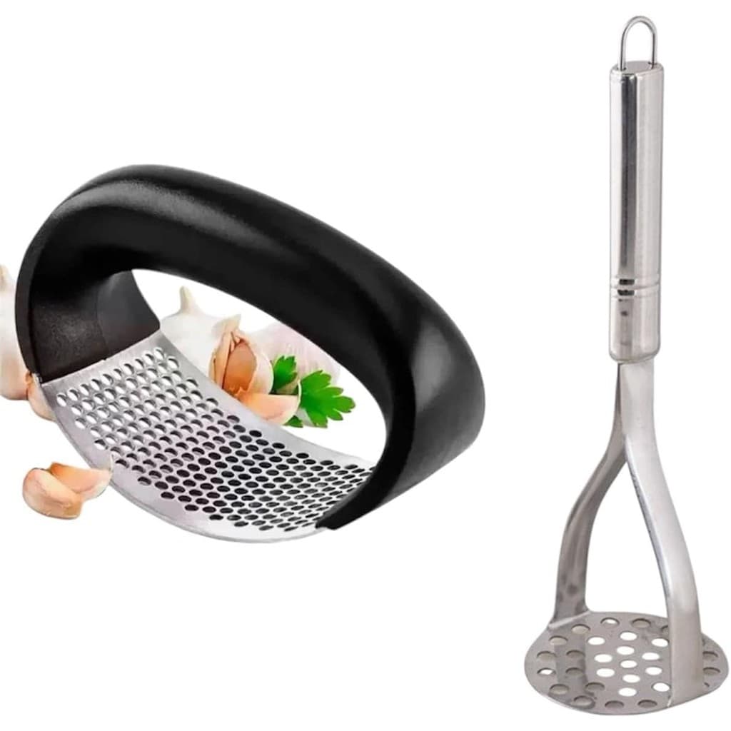 Amassador de Batata Profissional Inox e Espremedor de Alho Fácil - Sua Cozinha Completa