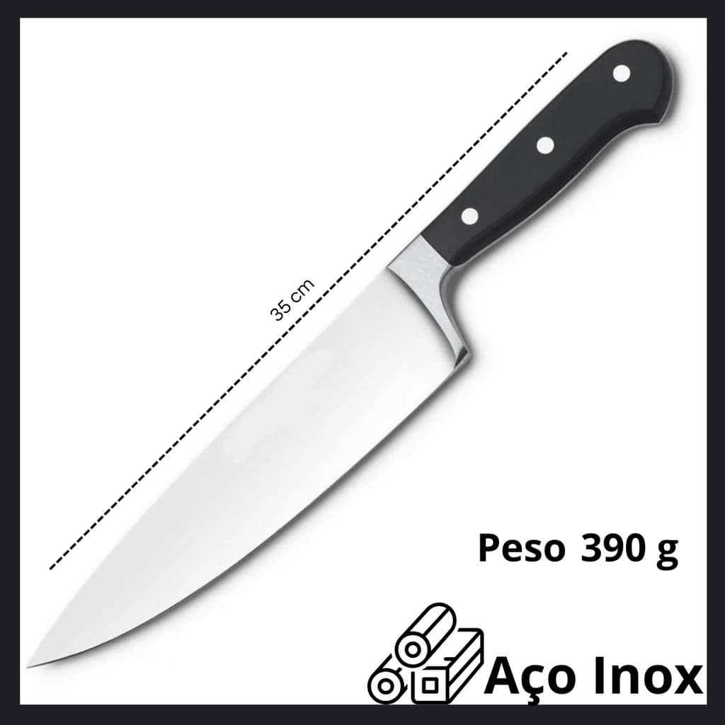 Faca Chef Profissional 8" Aço Inox Afiada – Corte Preciso para Carnes, Legumes e Frutas