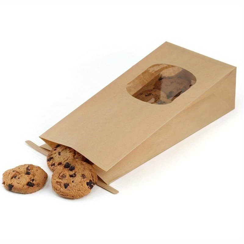 50 Sacos de Papel Kraft para Padaria com Janela e Fecho de Arame, Perfeitos para Biscoitos e Café, Suprimentos de Alta Q