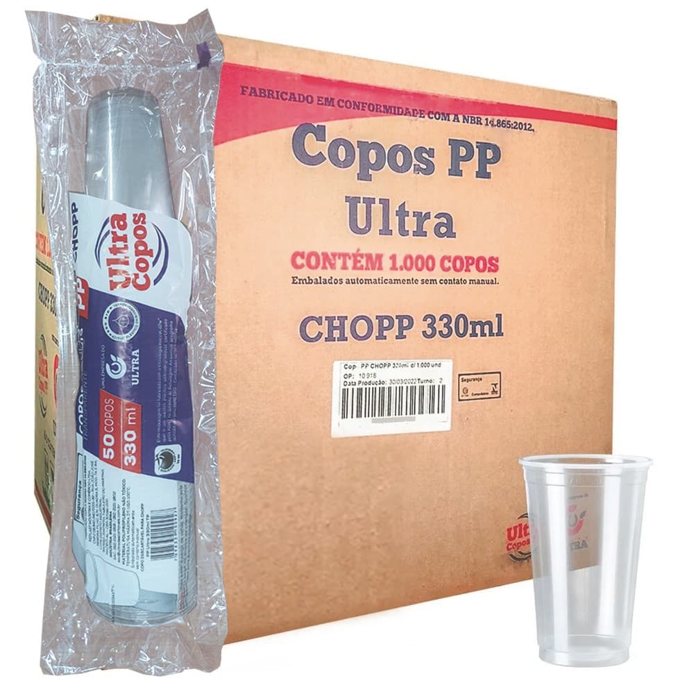 COPO 300ML 330ML DESCARTÁVEL LISO PP CAIXA C/1000 CHOPP SUCO