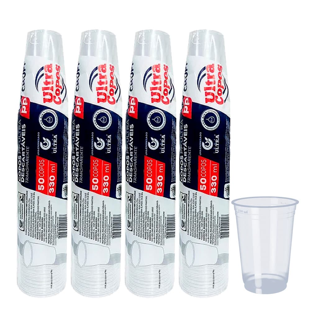 COPO 300ML 330ML DESCARTÁVEL LISO C/200 PP CHOPP SUCO