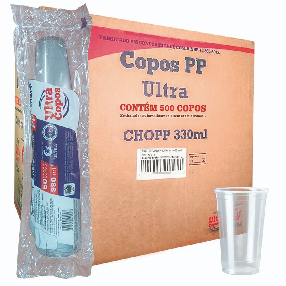COPO 300ML 330ML DESCARTÁVEL LISO C/500 PP CHOPP SUCO