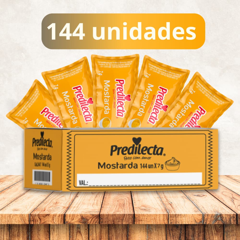 Mostarda Sache Tradicional Predilecta 7g Caixa 144 Unidades Molho Lanches Fritas Padaria Lanchonete Eventos