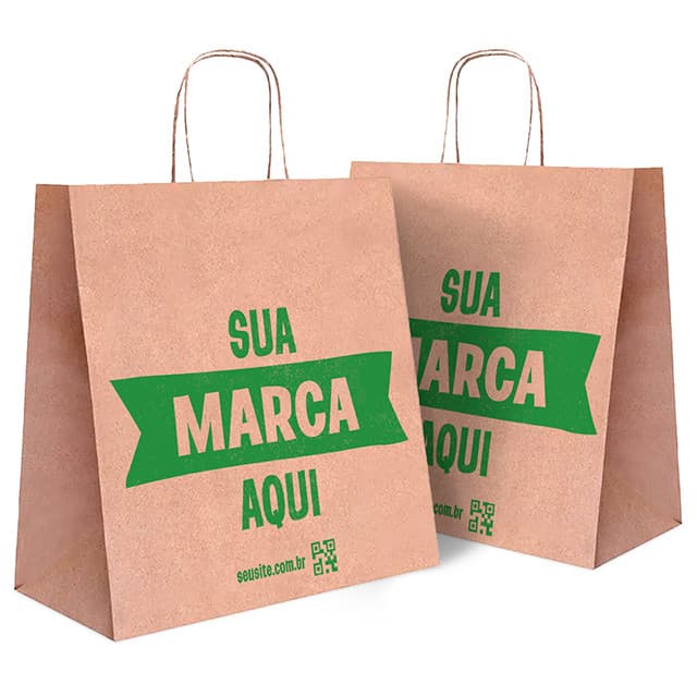Kit 300 Sacolas Personalizada Kraft 26x25x12cm C/ Logo Eventos, Embalagens, Entregas Delivery