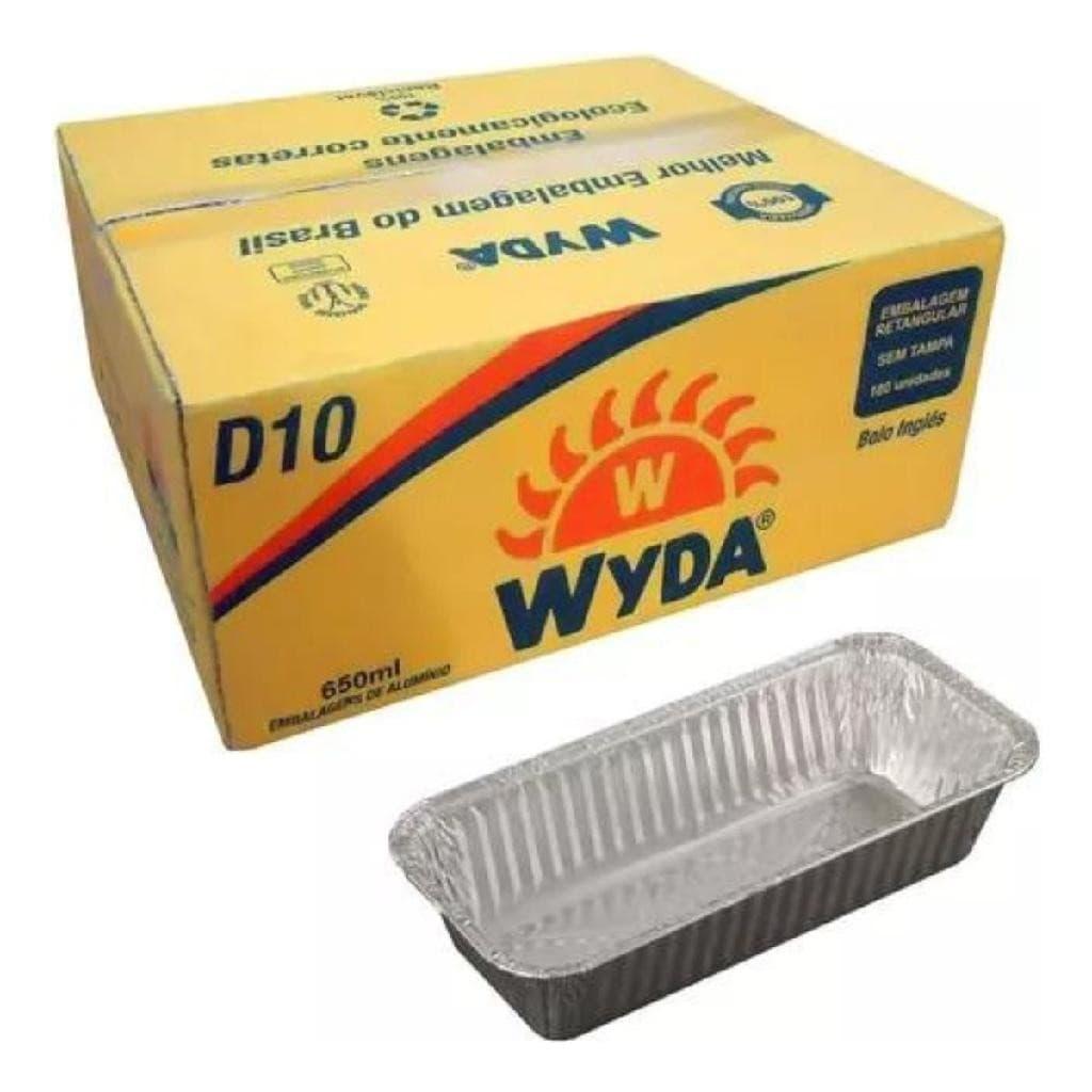 200Un Bandeja Marmita Alumínio 650ML Retangular Wyda - Bolo - Marmitex - Padaria - Lanchonete - Restaurante
