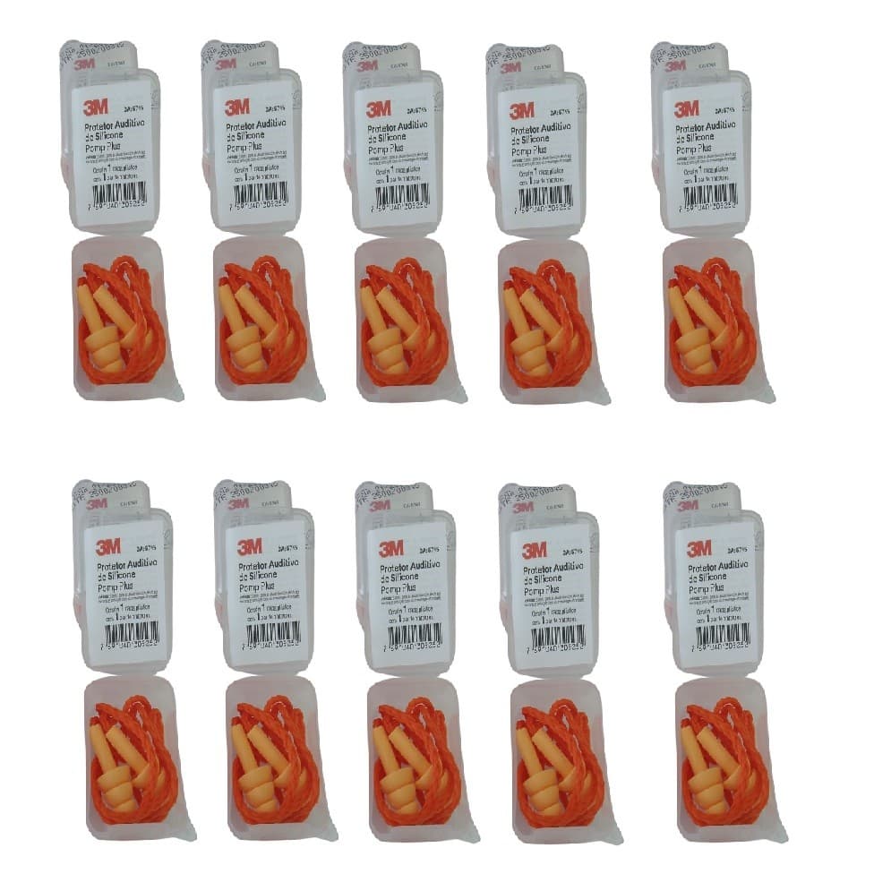 Kit 10 par Protetor Auricular Silicone Pomp Plus com cordão