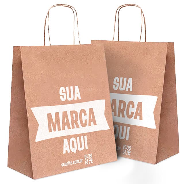 500 Sacolas Personalizada Kraft 25x21x10cm Sua Marca roupas, cosméticos ,Eventos Delivery Fast Food