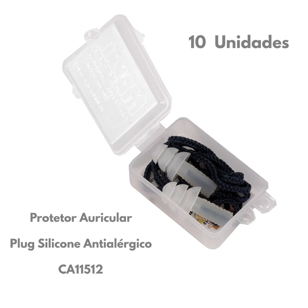 10 PROTETOR AURICULAR SILICONE ANTIALÉRGICO C/CORDÃO ALGODÃO