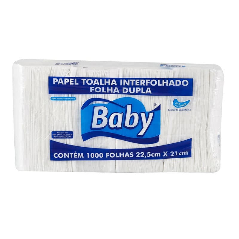 Papel toalha Interfolha 2 dobras 100% celulose folha dupla 22,5x21 com 1000 fls Baby