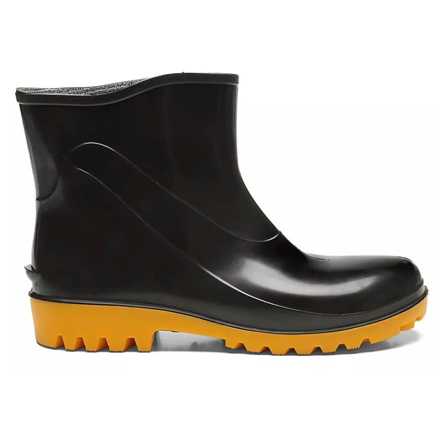 Bota Galocha PVC Bracol Cano Curto 16cm Preta Solado Amarelo Antiderrapante Impermeável  EPI