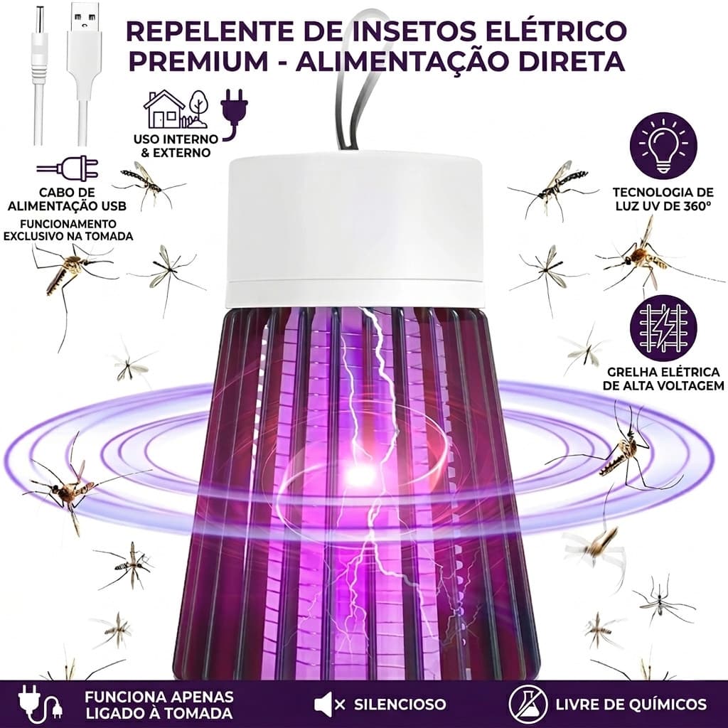 Luminária Anti Mosquito UV Elétrica USB Armadilha para Insetos Repelente Portátil Verde e Cinza