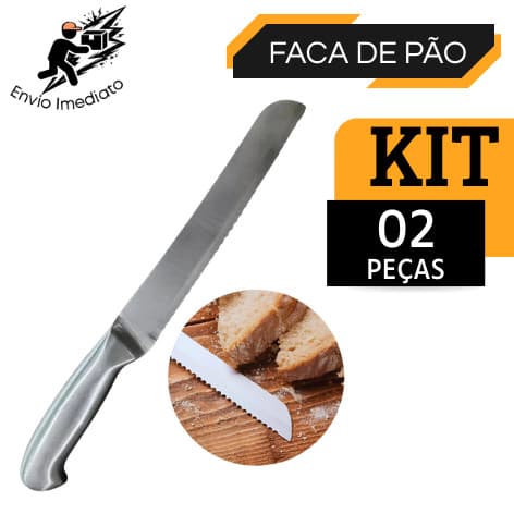 Kit 2 Faca de Pão Profissional Inox 8" Lâmina Serrilhada Chef Confeitaria Cozinha Precisa e Afiada