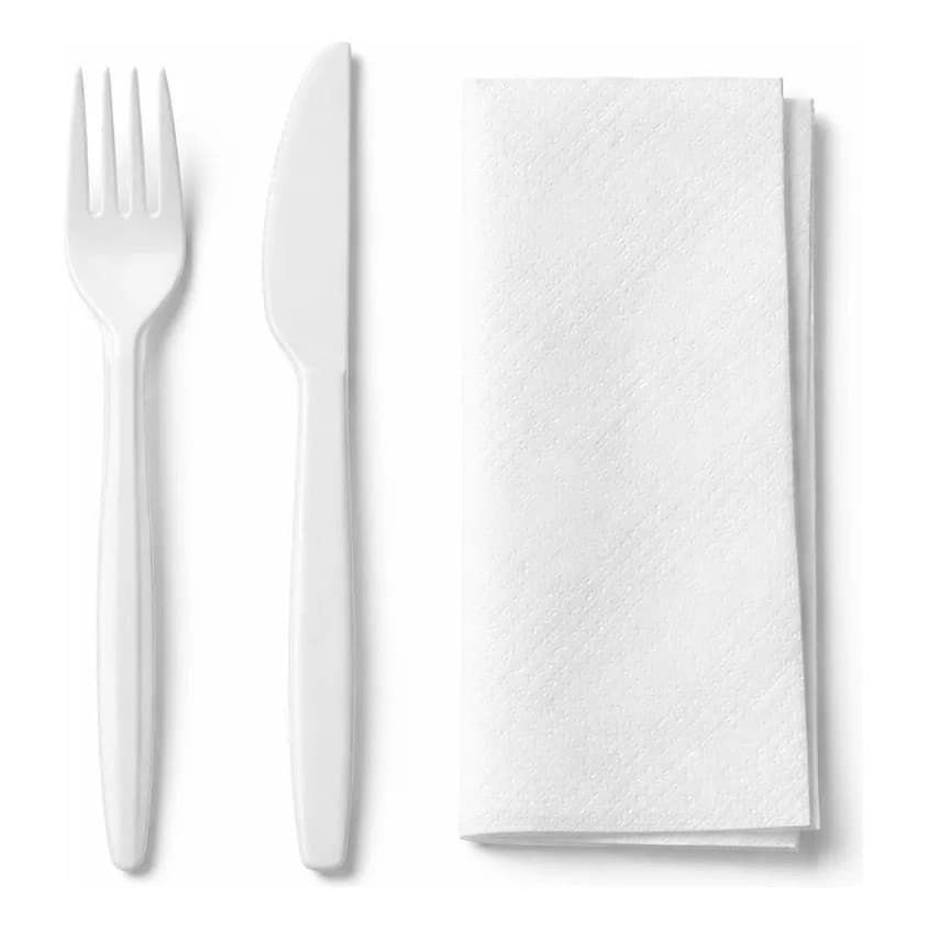 Kit Talher Descartável Garfo Faca Guardanapo 50un Embalado Individual Refeição Delivery Festa Churrasco
