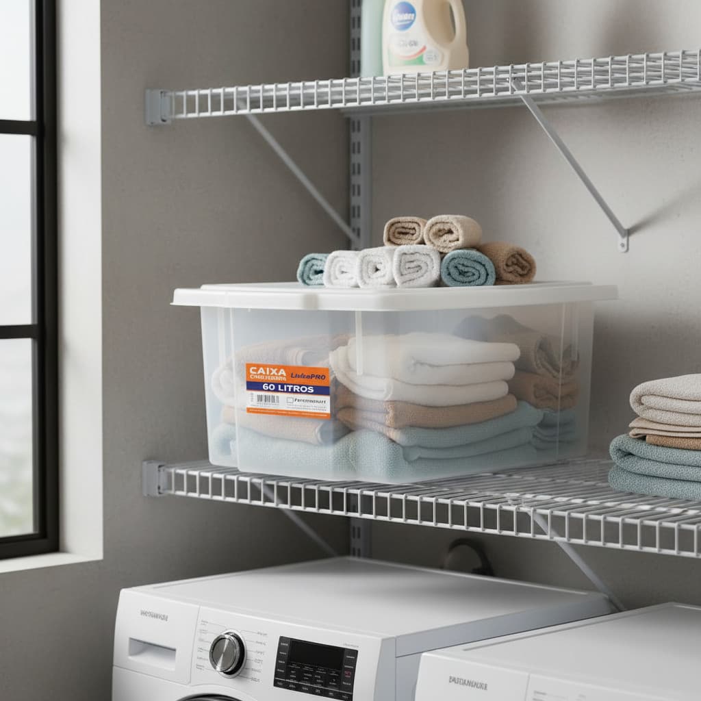 Caixa Organizadora 60L C/ Tampa Plástica Multiuso Branca 67x44x27cm Paramount 539