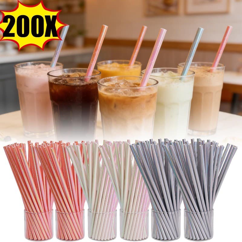 200 Unidades De Canudos De Papel Compostáveis | Ecológico Biodegradável , Para Coquetéis De Smoothies , 3 Cores Gradient