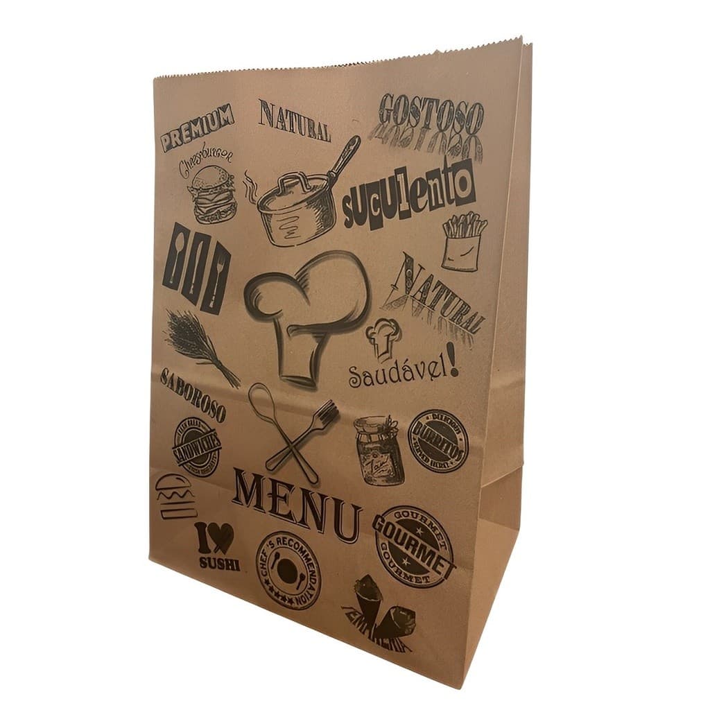 100 Sacos Kraft Delivery Sem Alça Menu Papel M (34x24x14,5)
