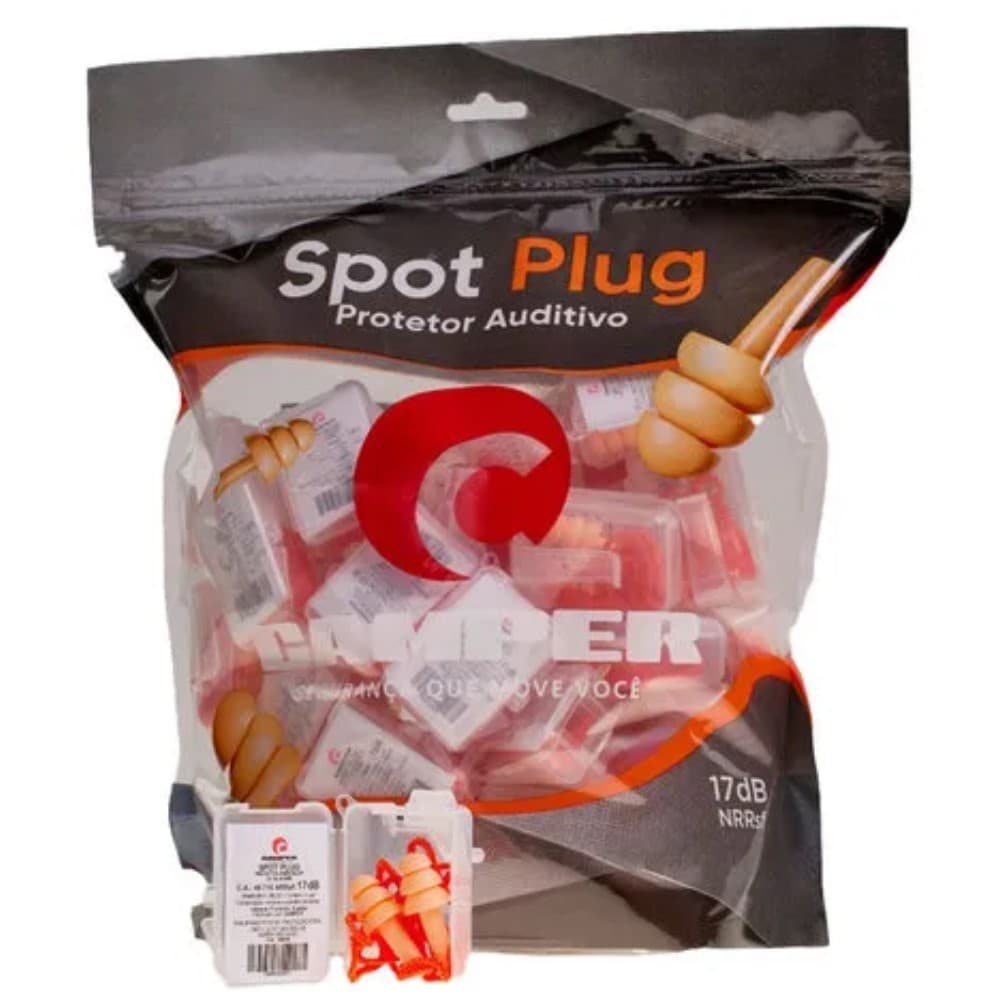 Kit 47 Protetores Auriculares Silicone Spot Plug Camper CA 49710 | Reutilizável com Cordão (17 dB)