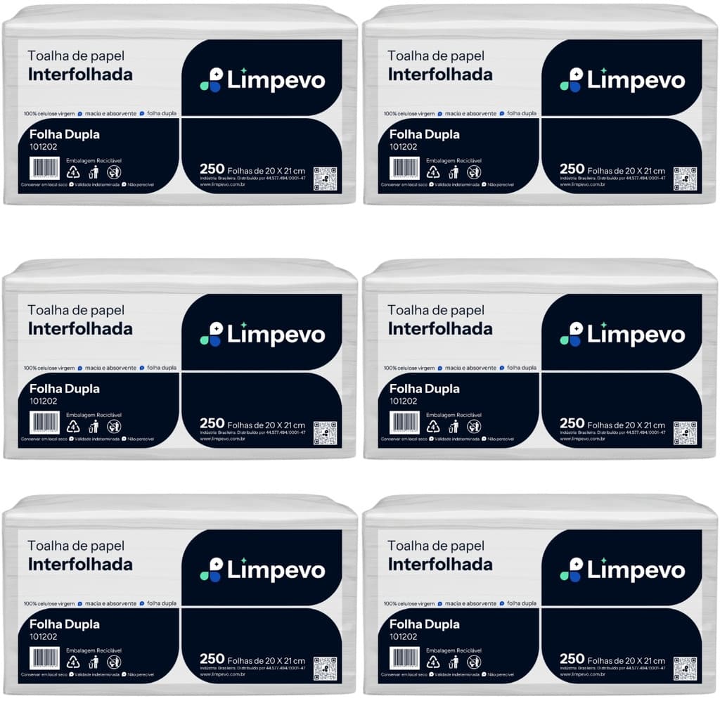 Papel Toalha Folha Dupla Kit 1500 Interfolha Limpevo Branco Toalha Interfolhada 100% Celulose