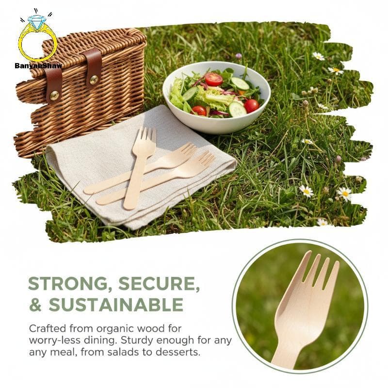 [BANY] 100 Peças Garfos De Madeira Utensílios Descartáveis Ecológicos Para Bolo Salada Sobremesa Talheres Biodegradáveis