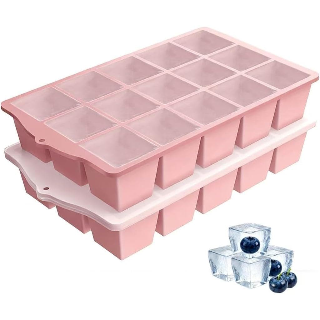 Forma de Gelo de Silicone, Pacote com 2 Formas de Gelo Empilháveis de Fácil Remoção para Freezer com Tampa, 15 Cubos Reu