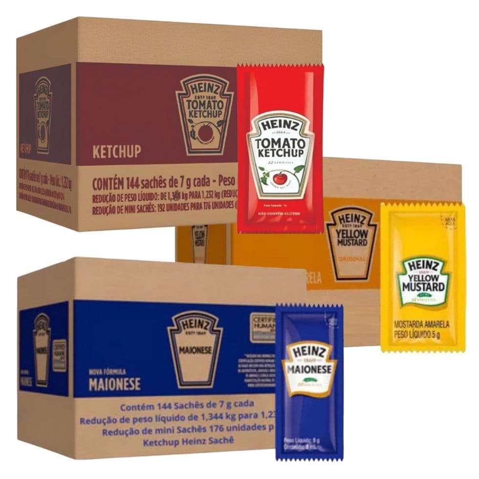 Kit Maionese Ketchup e Mostarda Heinz Kit com 3 Caixas 432 Saches