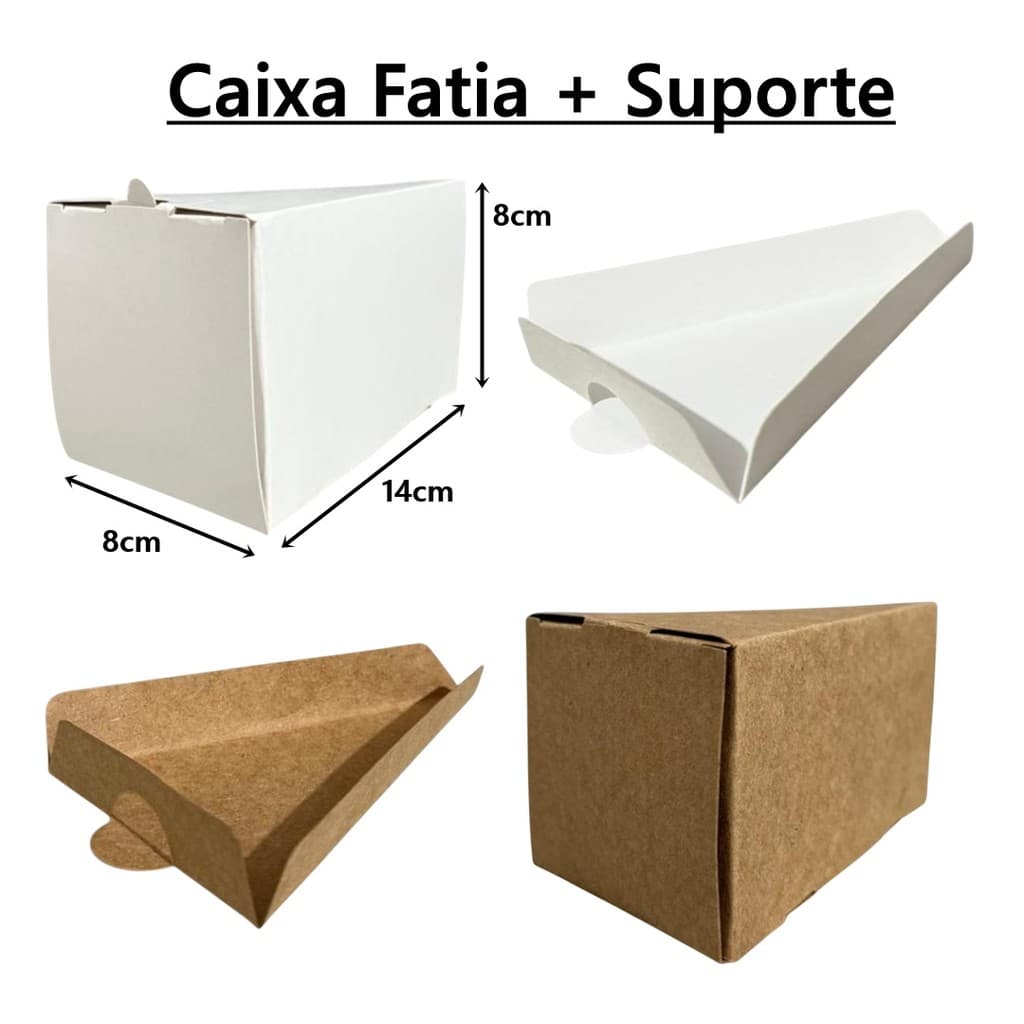 500 Caixas Para Fatia de Bolo, Doces, Tortas, Delivery e Festas 14x8x8 em Papel Duplex Branca/Kraft