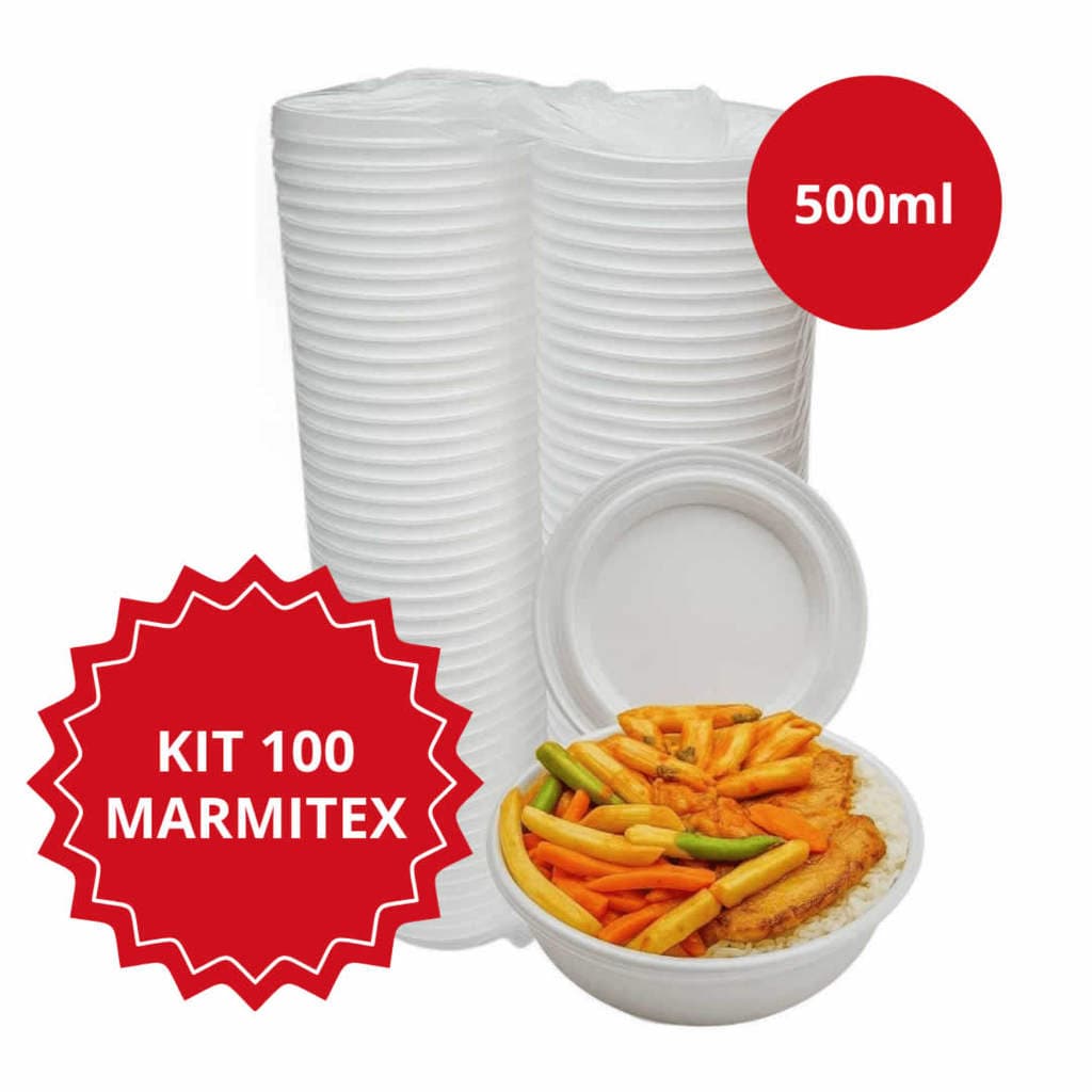 Kit 100 unidades Marmitex Isopor 500ml com tampas