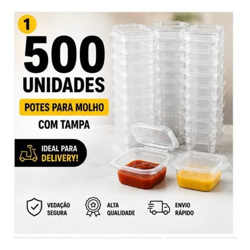 500 Potes Para Molho 30ml Com Tampa Para Delivery Embalagem Molheira Descartável