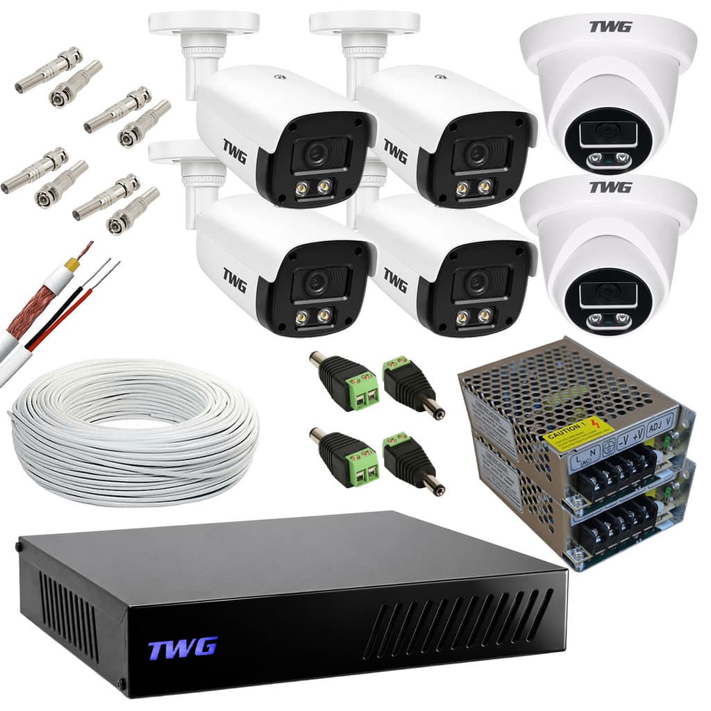 KIT CFTV 4 BULLETS 2 DOME 2MP 20M IMAGENS NOTURNAS COLORIDAS COM DVR 8 CANAIS SEM HD