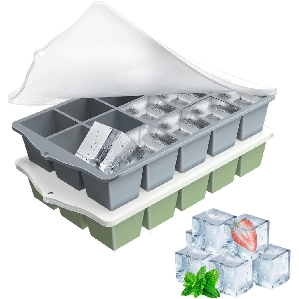Forma de Gelo de Silicone, Pacote com 2 Formas de Gelo Empilháveis de Fácil Remoção para Freezer com Tampa, 15 Cubos Reu