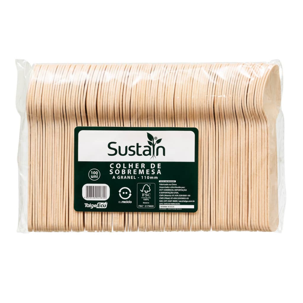Kit Mini Colher Descartável para Sobremesa de Madeira 11 cm Biodegradável para Festas Doces Talher