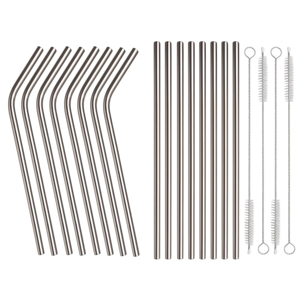 20 Canudos De Aço Inox Reutilizáveis Com 5 Escovas Kit Logista Econômico Sustentável Durável