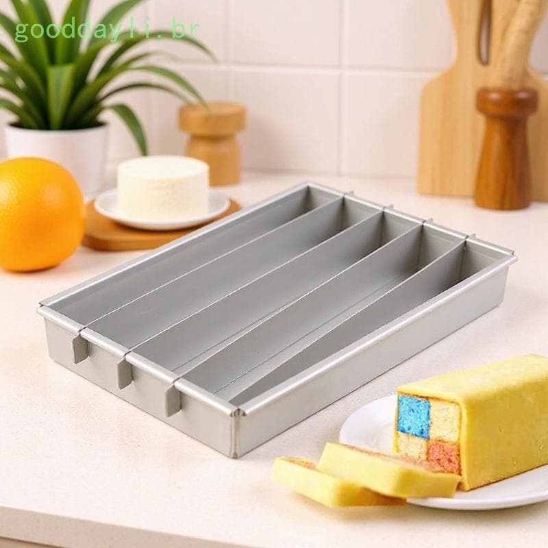 GOO Profissional 4 Seções Battenberg Bolo Moldes Alumínio Dividido Destacável Retangular Pan Bandeja Para Uniforme Ba